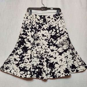 Jones New York Collection Black White Flared A-Line Floral Skirt 8